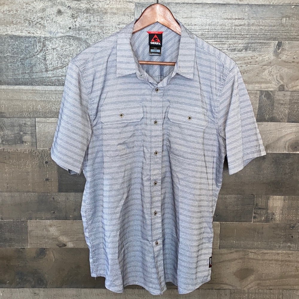 Handsome Striped Gray Gerry Button Down Short Sleeve Shirt